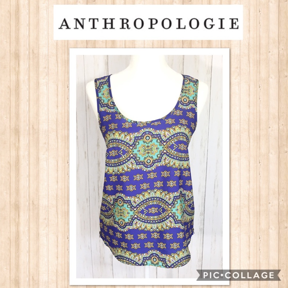 Anthropologie Boho Pattern Side Zip Tank